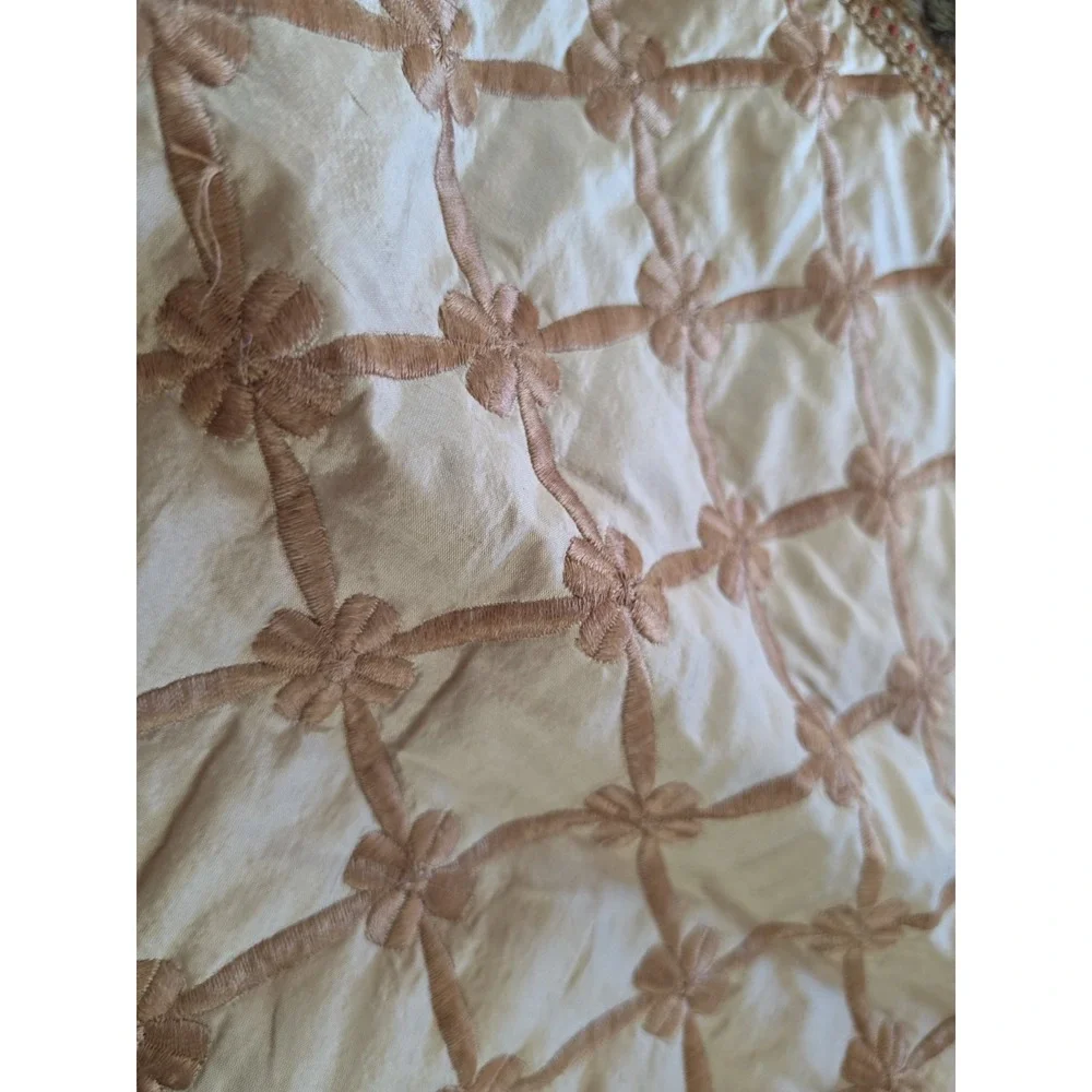 Set 2 Boho Gold Lattice Throw Pillow Textured Cushion Pom-Pom Accents Rustic